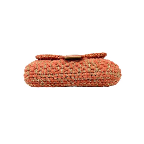 FENDI Vintage FF Mamma Baguette Wool Knit Shoulder Bag Glitter Orange [106267] - Picture 9 of 14